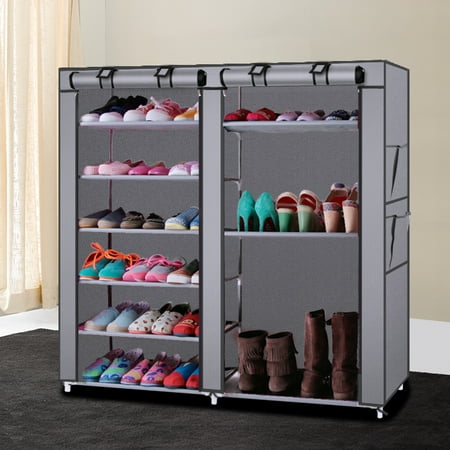 Ktaxon 6 Layer 12 Shoe Rack Storage Organizer Wardrobe With Ktaxon 6 Layer 12 Shoe Rack Storage Organizer Wardrobe With Shelves Closet Grey