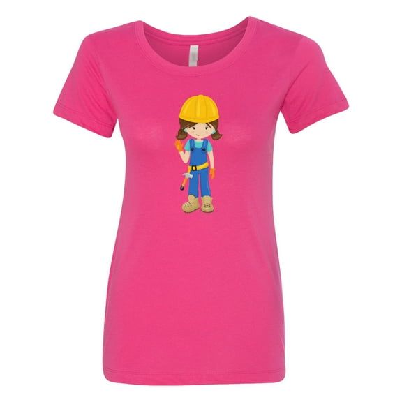 Inktastic Construction Girl, Brown Hair, Cute Girl, Hammer Women's T-Shirt