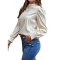 thumbnail image 4 of STARVNC Women Stand Collar Print Puff Long Sleeve Smocked Blouse, 4 of 7