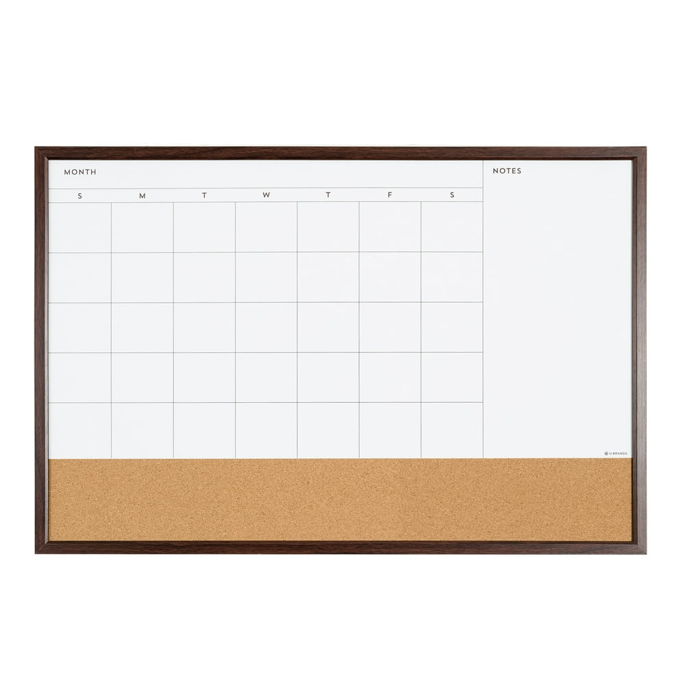 U Brands 3in1 Dry Erase Calendar Whiteboard, 30" x 20", Brown, 2222U