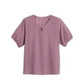thumbnail image 2 of Stylish Olyvenn Womens Plus Size Tops Short Sleeve Shirts V Neck Pleated Keyhole Blouse Summer Casual Loose Tunic Tee Purple XXXL, 2 of 3