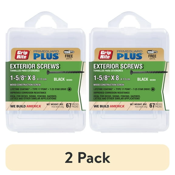 (2 pack) Grip-Rite PrimeGuard Plus #8 x 1-5/8 in. Black Wood to Wood Deck Screw 67CT