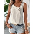 thumbnail image 4 of Women'S Button Asymmetrical V Neck Striped Print Blouses Casual Sleeveless Tank Top Summer Shirt Tops Apricot S, 4 of 10