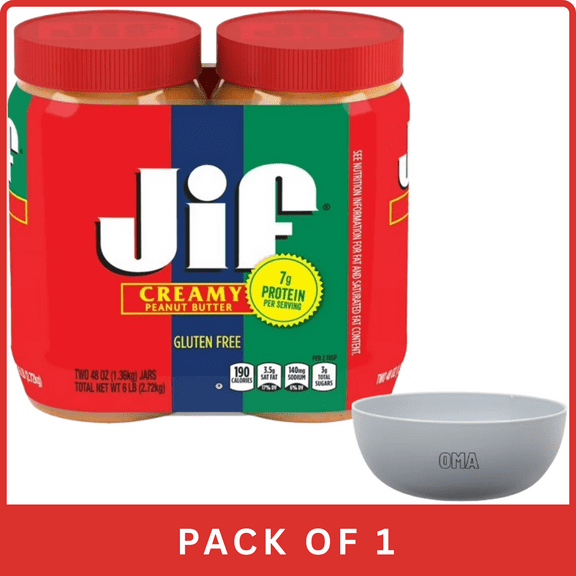 Jif Creamy Peanut Butter (48 oz, 2‑Pack)- With Olive White Bowl By OMA