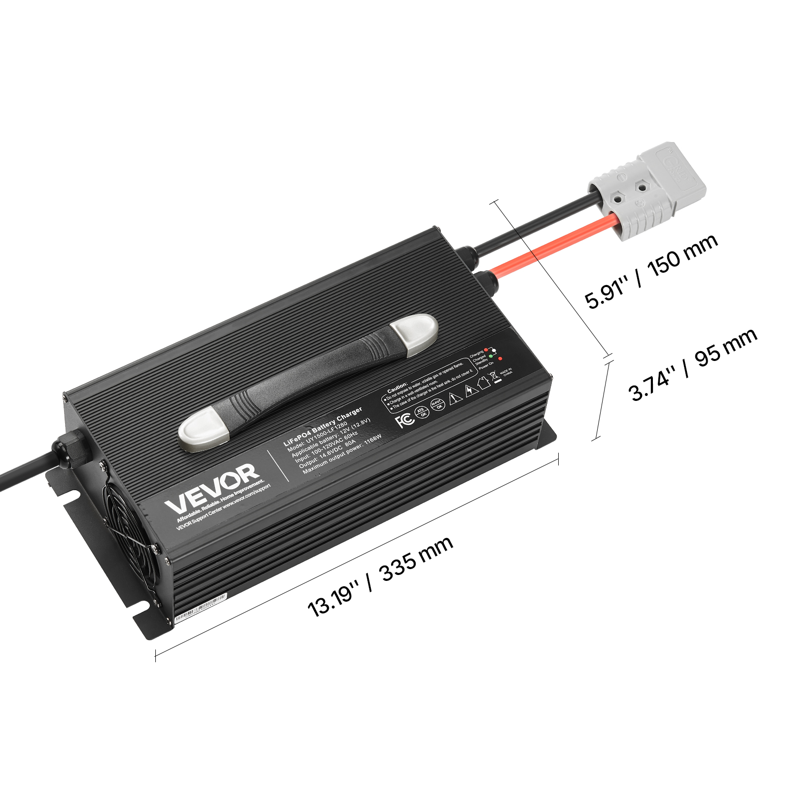VEVOR 12V 80A Lithium Battery Charger, 14.6V, AC-DC LiFePO4 Smart Charger, with Anderson Connector, LED Indicator, 0V Activation, for Lithium LiFePO4 Deep Cycle Rechargeable Batteries of Boat, RV