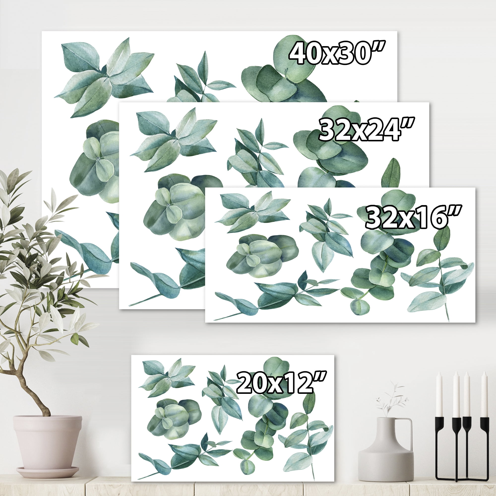 Eucalyptus Leaves In Dark Green 12 in x 8 in Painting Canvas Art Print, by Designart