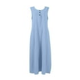 thumbnail image 6 of Mohiass Cotton Linen Dresses for Women 2025 Summer Casual V Neck Sleeveless Maxi Dress Flowy Beach Vacation Travel Dress Blue 2XL, 6 of 7