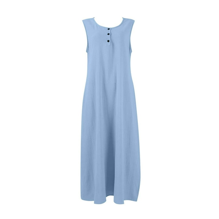knee length dresses for ladies 100% Linen Sleeveless Straight High Slit Maxi Dress TAYLOR main image 0