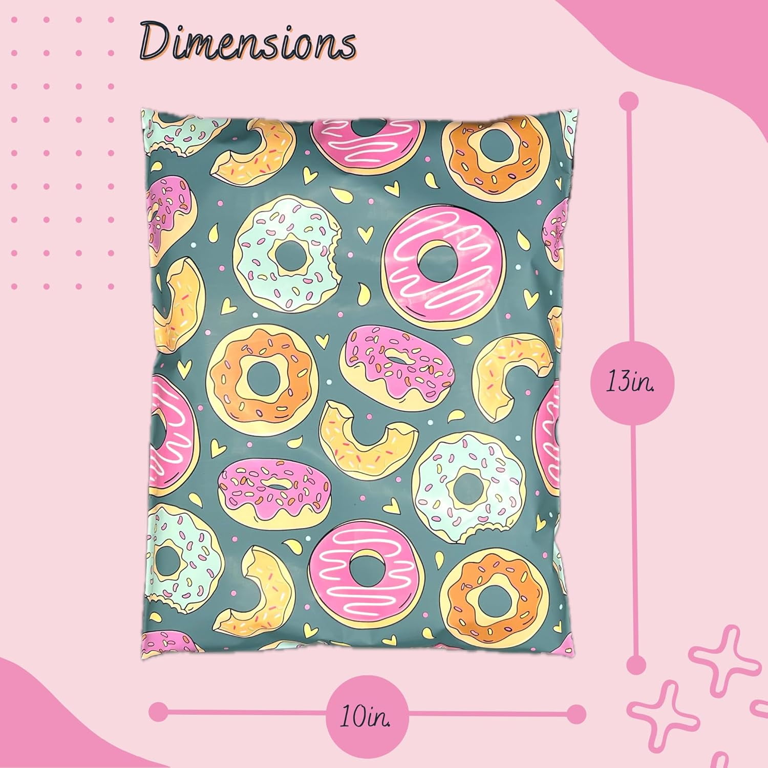Hawk Poly Mailers 10x13 Cute Donut Hearts Heavy Duty 3.15mil Tamper-Evident & Self-Sealing Shipping Envelopes for Small Businesses Printed Waterproof Mailing Bags Non Padded (Dazzlin' Donuts, 10x13)