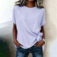 thumbnail image 4 of Cotton Linen Striped Elegant Tops for Women Trendy Outdoor Tie Shirts for Summer Lightweight Loose Fit Crewneck Short Sleeve Tee, 4 of 6