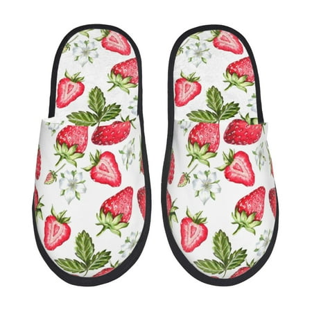 Balery Strawberry1 Slient Indoor Furry Fleece Comfort House Shoes Soft Non-Slip Home Shoes Cotton slippers House Slippers-- Medium