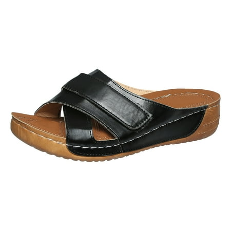 

Eudgs Ladies Summer Retro Solid Colour Glossy Hollow Slope Heel Beach Thick Bottom Large Size Arch Bottom Cool Slippers Women Sandals Size 12 Wide Width Wedge Espadrille Sandals for Women Walking