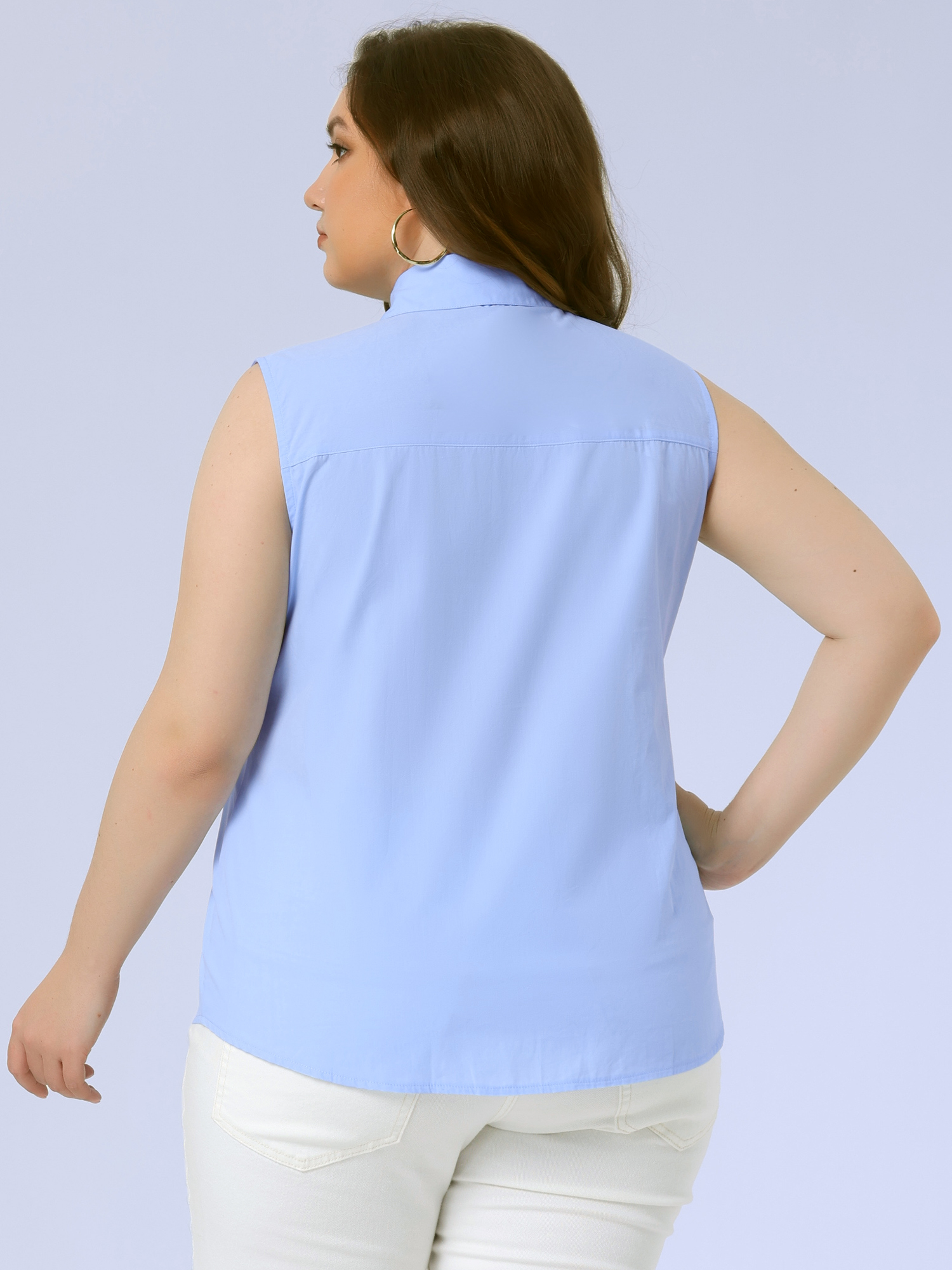 DARING DIVA Women's Plus Sleeveless Button Down Fashion Tank Top 3X Light Blue