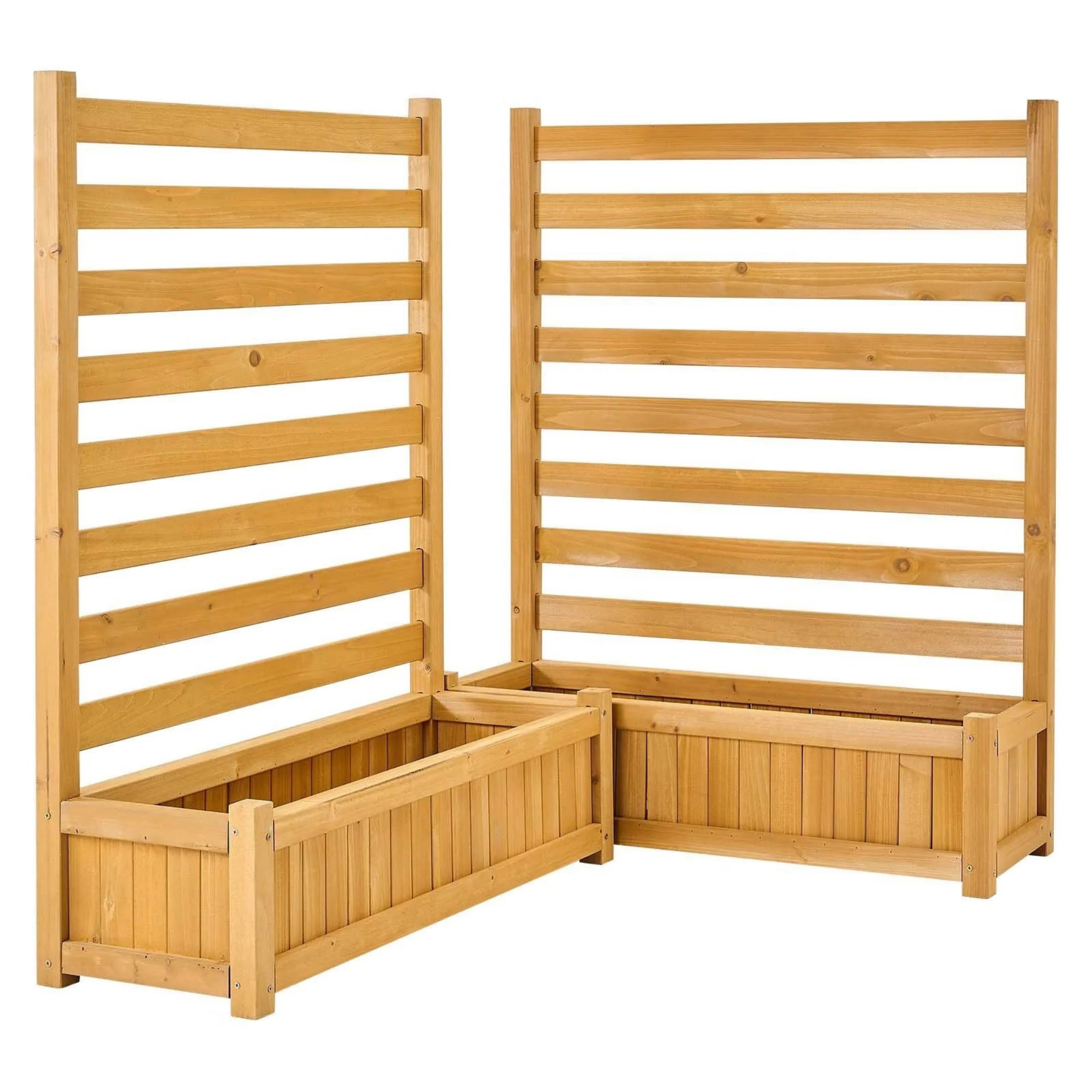 36x45 in Wooden Privacy Fence Screen, Cover with 2 Planters & Metal Stakes for Garden & Pool