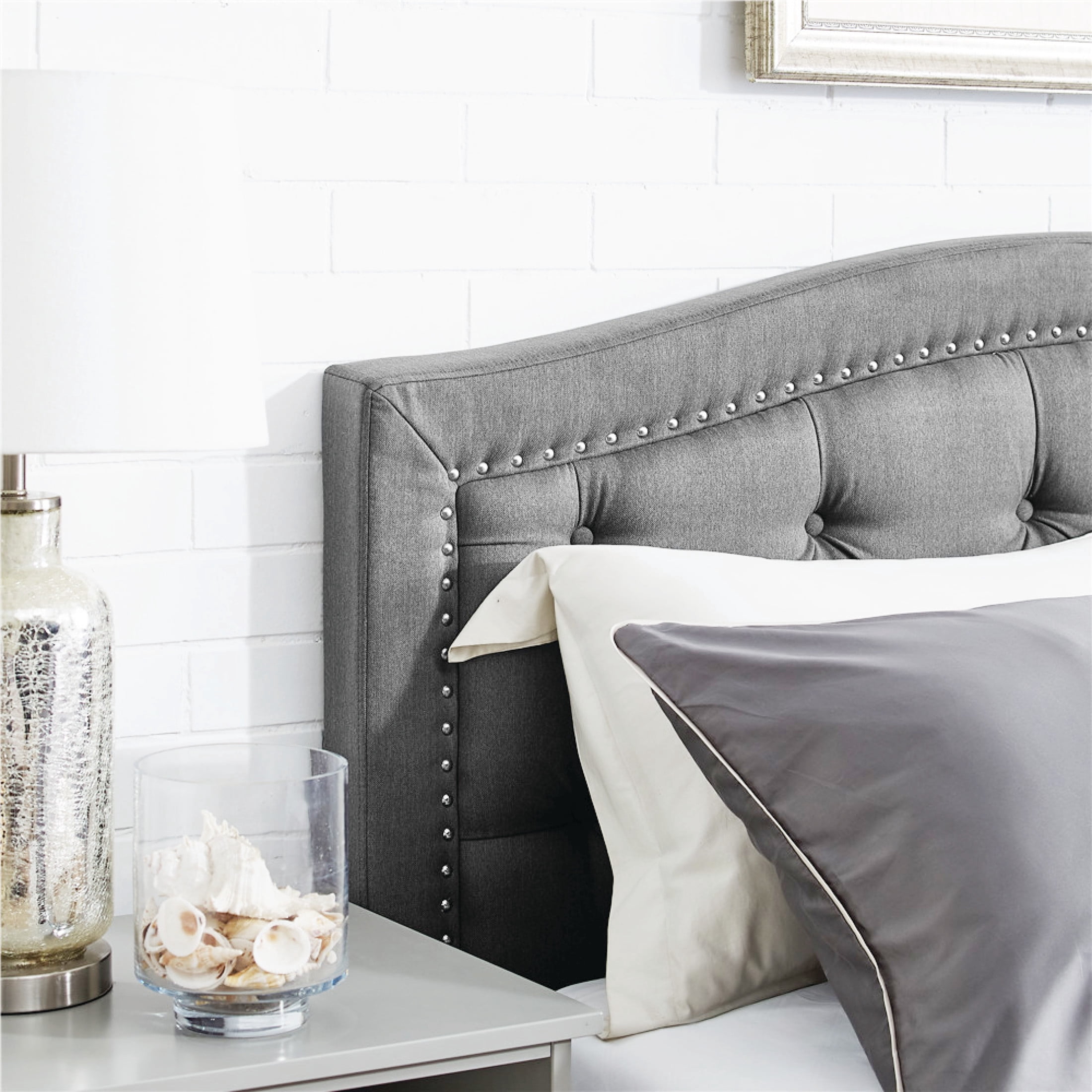DeCoro Austin Diamond Tufted Upholstered Platform Bed | Headboard and Wood Frame with Wood Slat Support, King, Peyton Steel