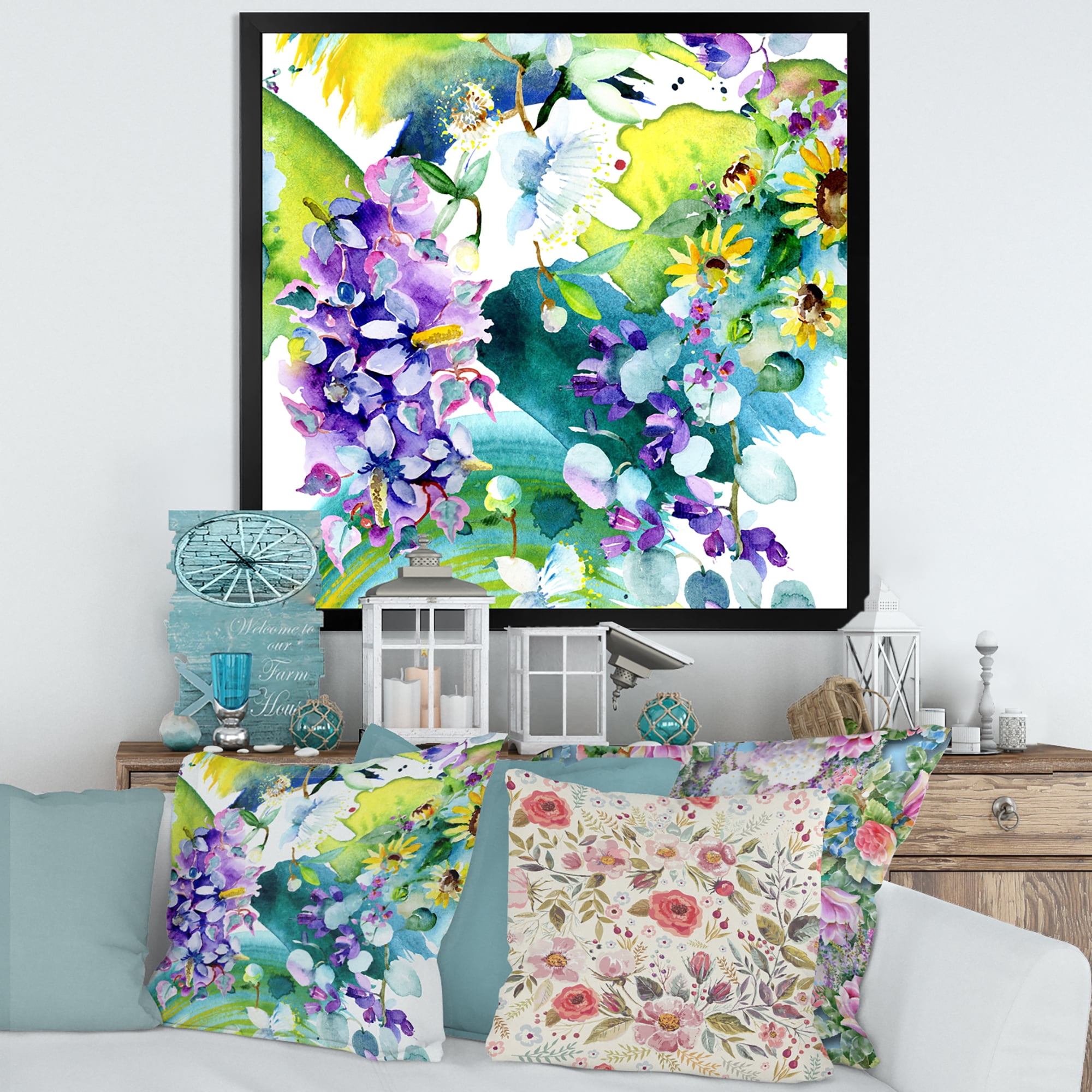 Designart 'Bouquet of Sunflowers and Wildflowers' Farmhouse Framed Art Print