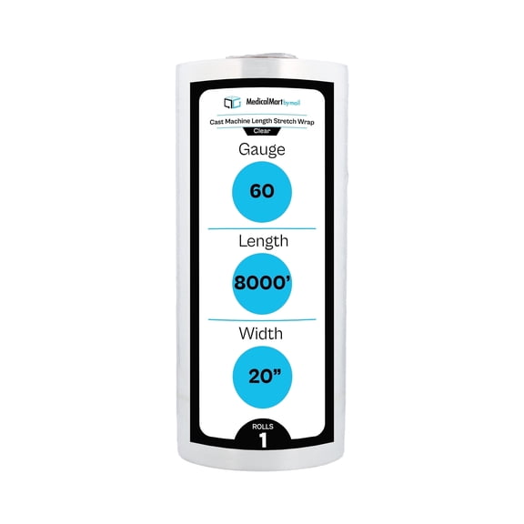 MMBM Machine Wrap 1 Roll 19.7" x 8000' 60 Gauge Clear Plastic Shrink Wrap for Moving and Wrapping Pallets