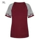 thumbnail image 1 of Blusa con cuello redondo y manga corta con estampado de rayas para mujer, rojo vino, XL Inevent AP001776-29, 1 of 7