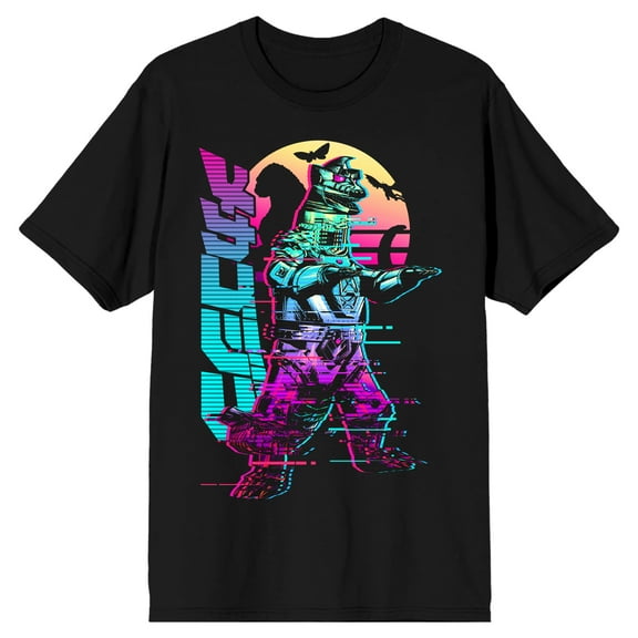 Godzilla Classic Godzilla, Japanese Characters, Colored Shadows Adult Black Short Sleeve Tee Shirt-M