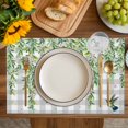 thumbnail image 4 of Spring Plants Placemats Set of 6, Watercolor Leaves Birds Flowers Gray Plaid Placemats for Dining Table, Place Mats for Kitchen Tabletop, Waterproof Wipeable Dining Table Mats Set, 4 of 9