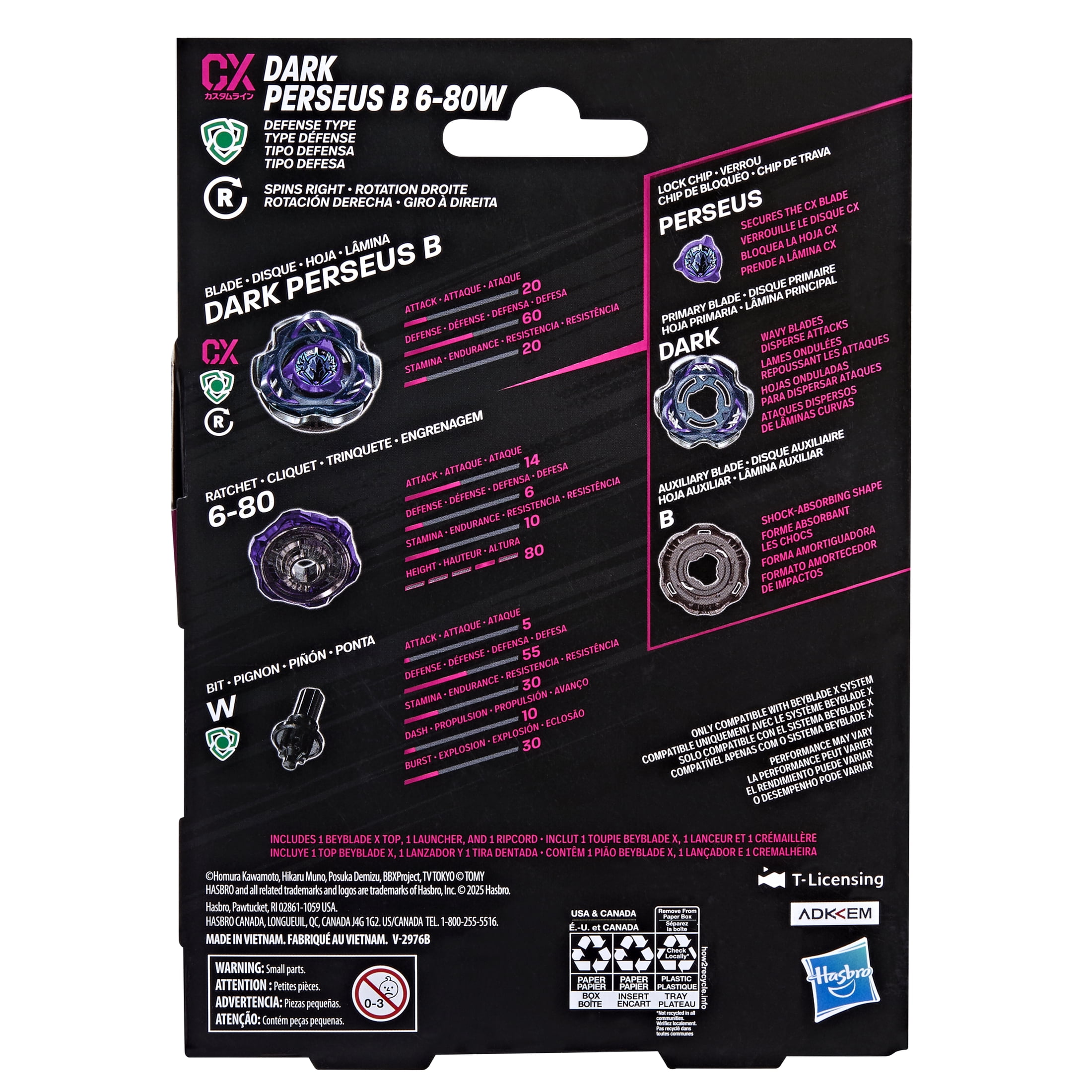 Beyblade X Dark Perseus B 6-80W CX Starter pack Set with Multicolor Defense Battling Top & Launcher for Kids, Ages 8 and up