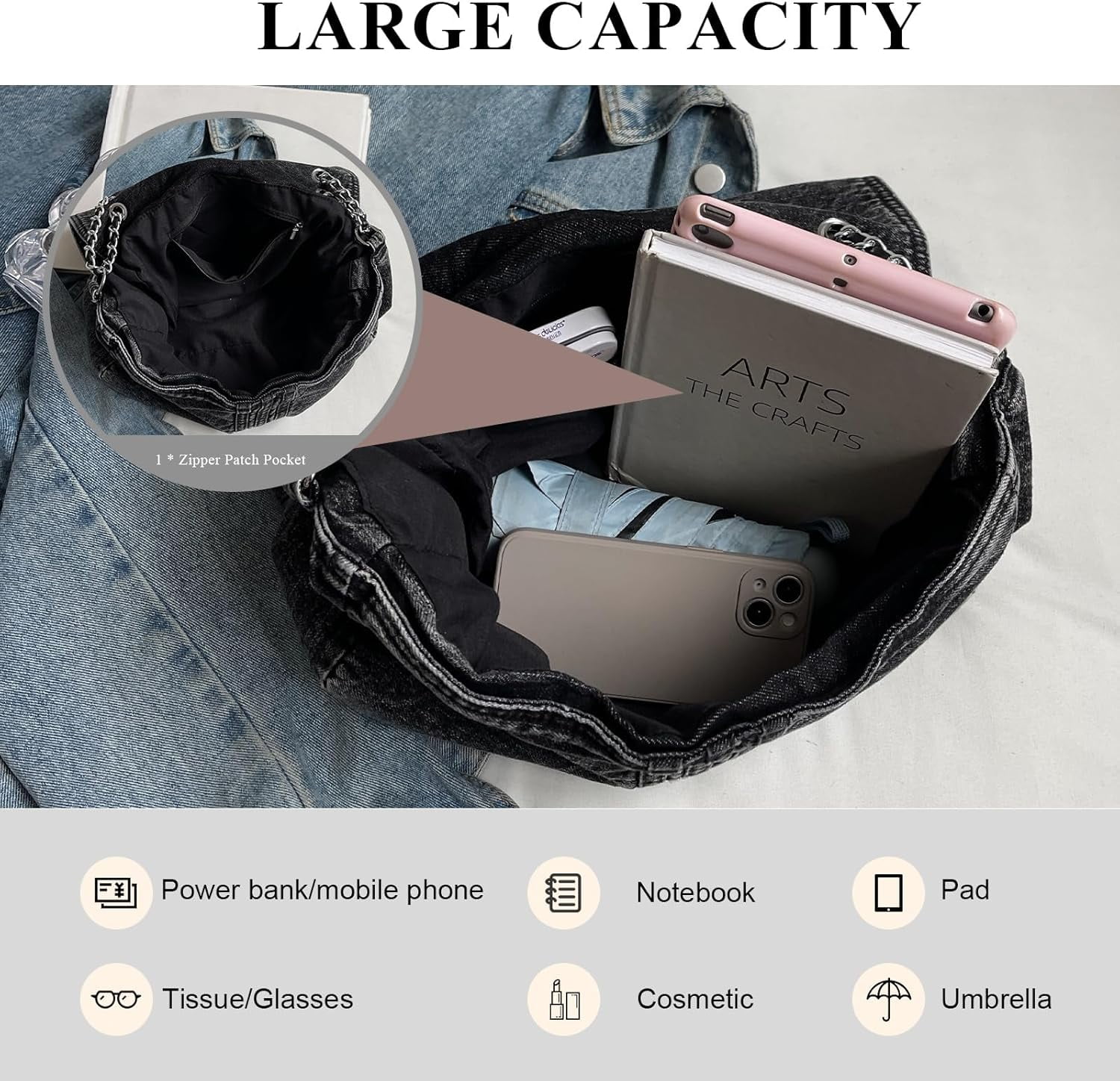 Denim Crossbody Bag, Jean Purses for Women Denim Clutch Purses and Handbags