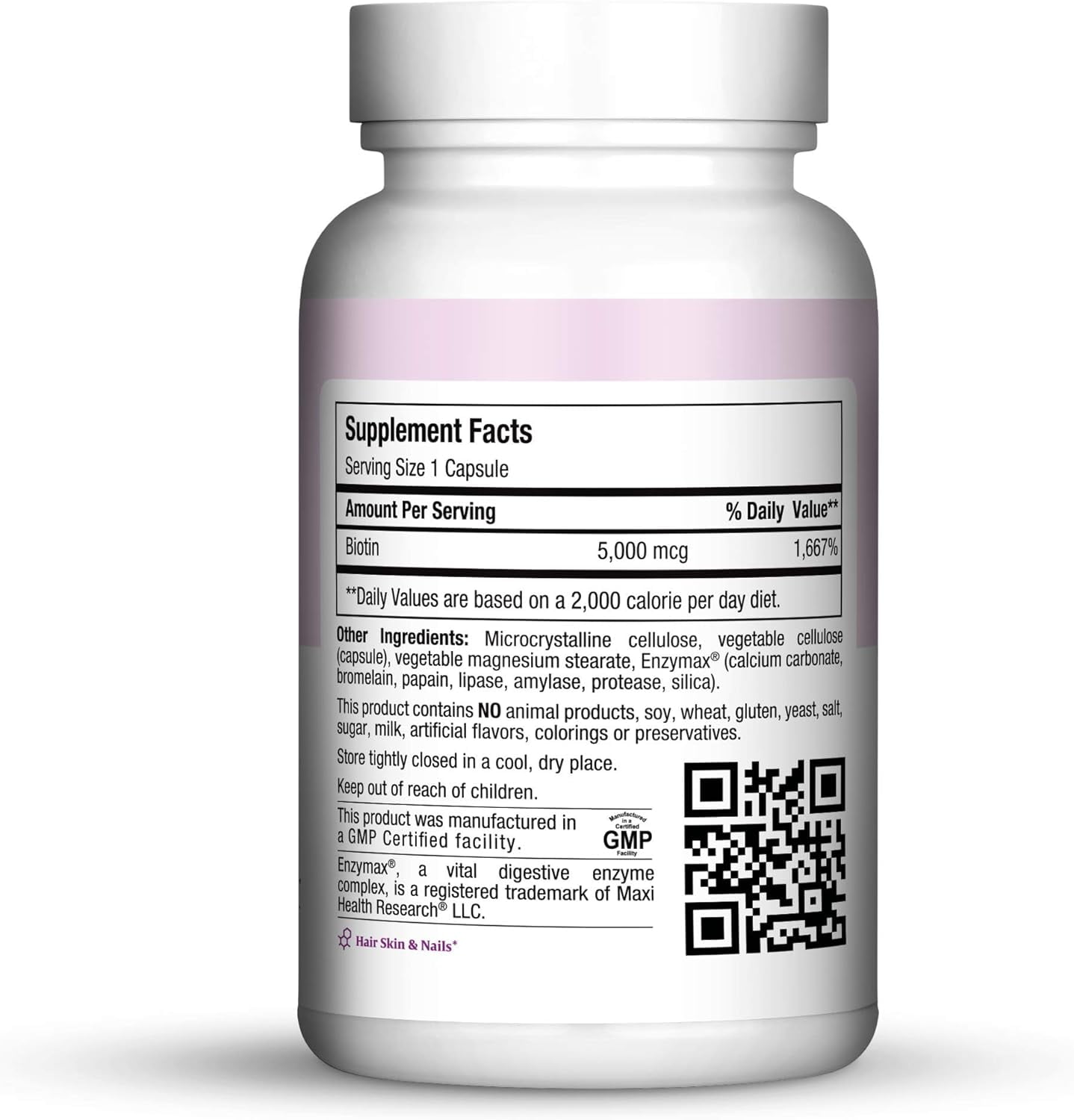 Maxi Health Biotin 5000 mcg – Hair, Skin & Nails Supplement – Vegetarian Capsules – 120 Count