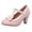 Pink, variant on Women Versatile Color Blocked Round Toe Thick Heel Cute Color Blocked Bow Thick Sole T-Shaped Buckle High Heels Classic Clog Senior Front Womens Gifts