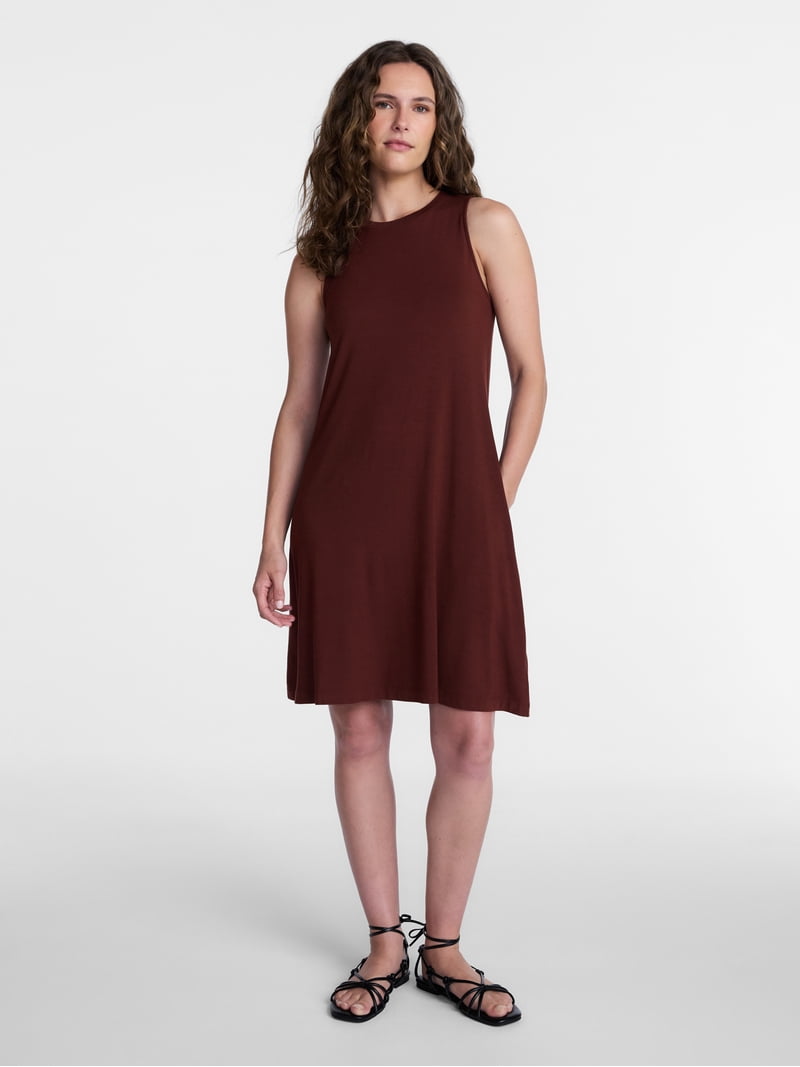 walmart sleeveless knit dress Time and Tru Women's Sleeveless Knit Swing Dress, Sizes XS-XXXL