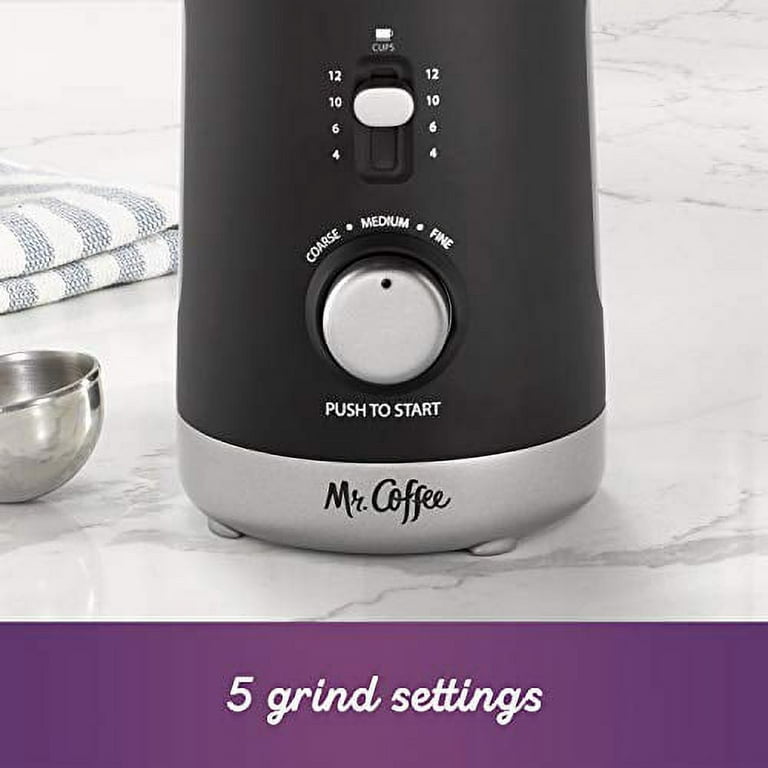 Mr. Coffee 12 Cup Electric Coffee Grinder with Multi Settings, Black, 3  Speed 