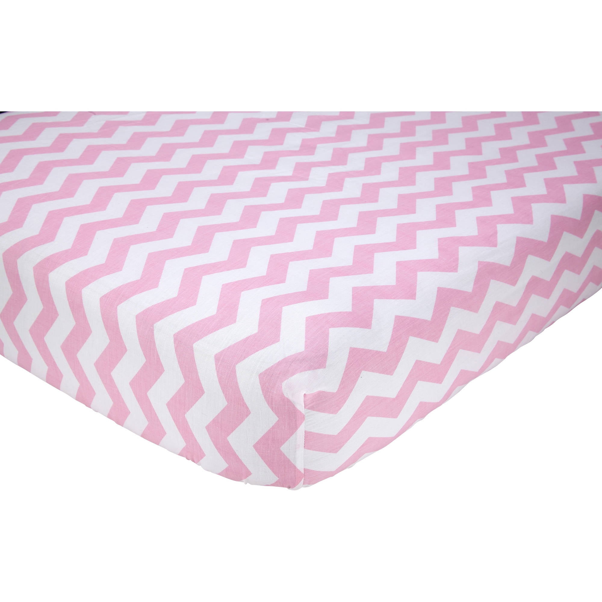Luvable Friends Baby Girl Fitted Crib Sheet Cotton Jersey Pink White Chevron 