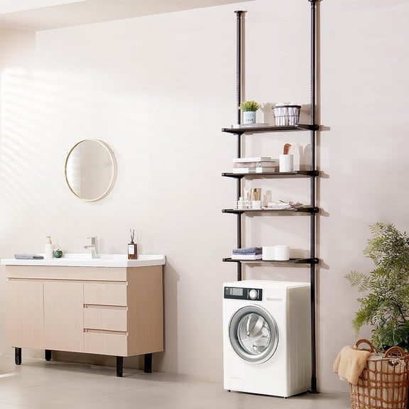 Over Toilet Shelf, 4-Tier Adjustable Above Toilet Bathroom Storage, Low-Carbon Steel 53"-132" Tall Storage Shelf Rack, Easy Assembly Laundry Space Saver, for Small Rooms, Fit Most Toilets