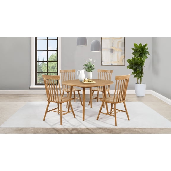 Coaster Andrews 5-Piece Round Wood Dining Room Table Set, Light Ash