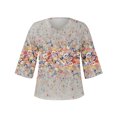 thumbnail image 4 of Summer Plus Size Tops For Women 2023 Trendy Summer V-Neck 3/4 Sleeve Print Casual T-shirt Blouse Up to 65% off, 4 of 5