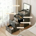 thumbnail image 2 of SELOOYE 3 in 1 Vanity Desk, Compact Vanity with 3 Drawers, Makeup Desk with Flip-up 3 Colors Lighting Mirror and Cushioned Stool, Small Vanities Nightstand Perfect for Bedroom, Grey, 2 of 7