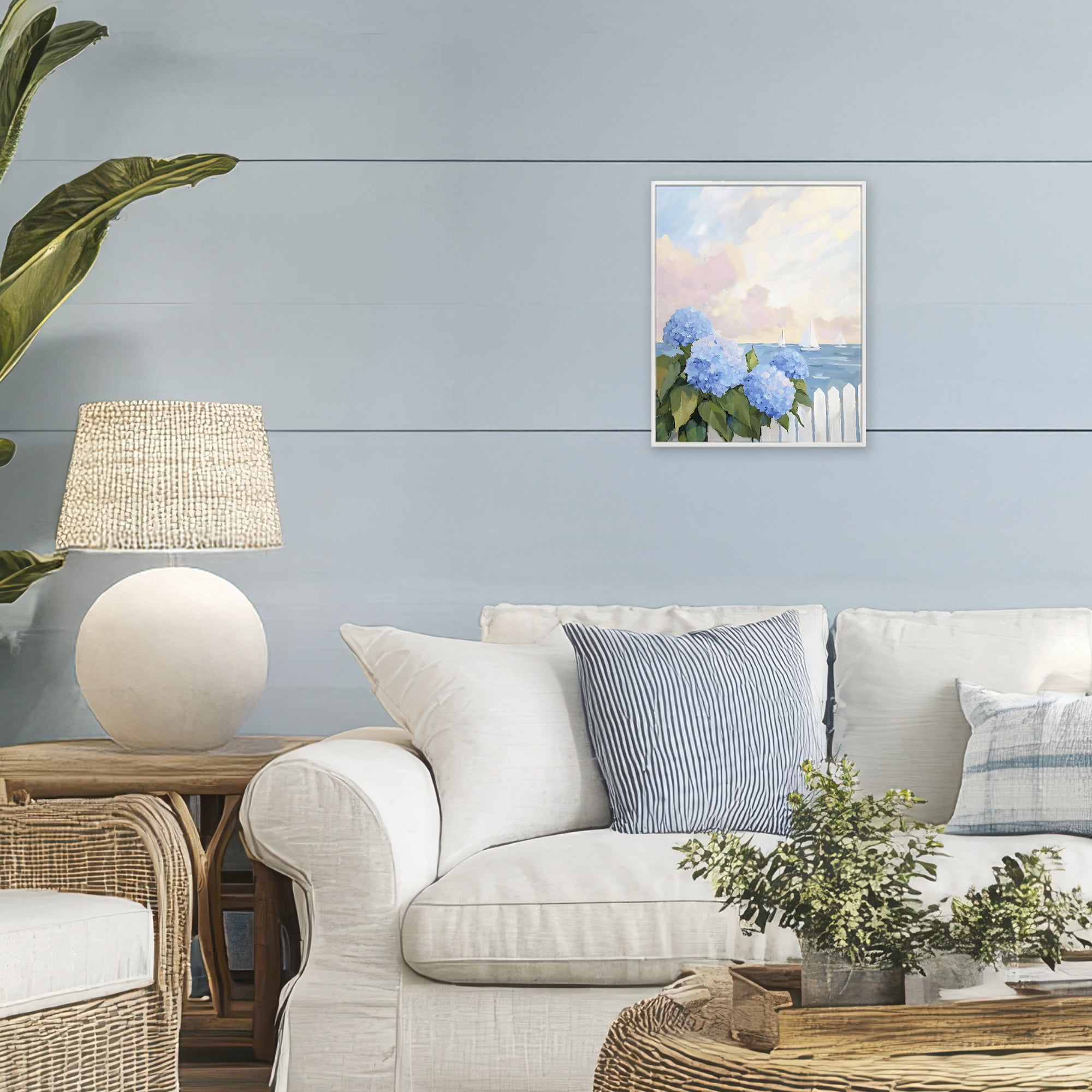Stupell Industries Hydrangeas By The Sea White Framed Giclee Art, design by Creative Studio