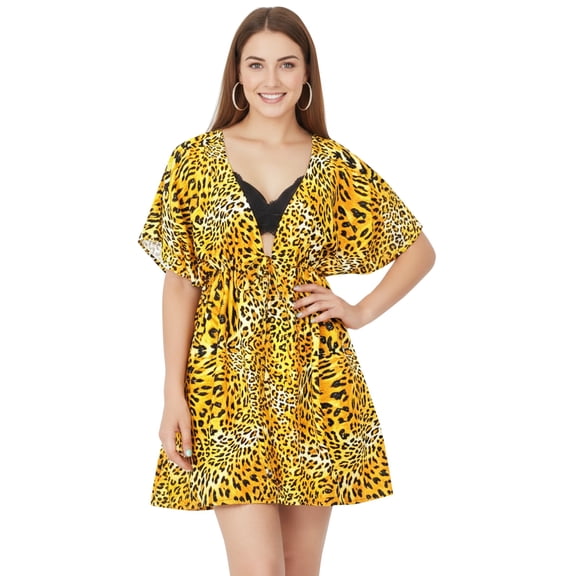 LA LEELA Women's Beachwear Summer Swim Beach Dress Cover ups for Swimwear Women Short Fall Swimsuit Coverups for Women Tops XL-XXL Honey, Animal