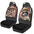 thumbnail image 5 of XYZCANDO Fun Front Car Seat Covers with Cute Vacation Raccoon Print - 2 Piece Breathable Waterproof Protector Set, 5 of 6
