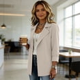 thumbnail image 7 of Zynoxe Womens Long Blazer Solid Color Lapel 3/4 Sleeves Suit Cardigan with Pockets Trendy Loose Fit Elegant Business Office Work Suit Jackets Beige S, 7 of 7