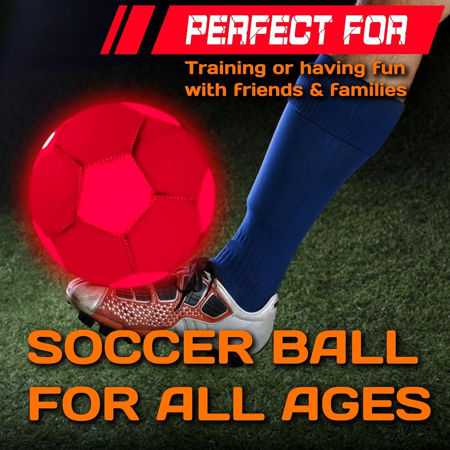 Customized Glow in The Dark Soccer Ball, Personalized Rechargeable Light up Indoor Outdoor Soccer Ball with Charging Cable, Pump and Carry Bag | Glowing Soccer Gift for Teens, Adults