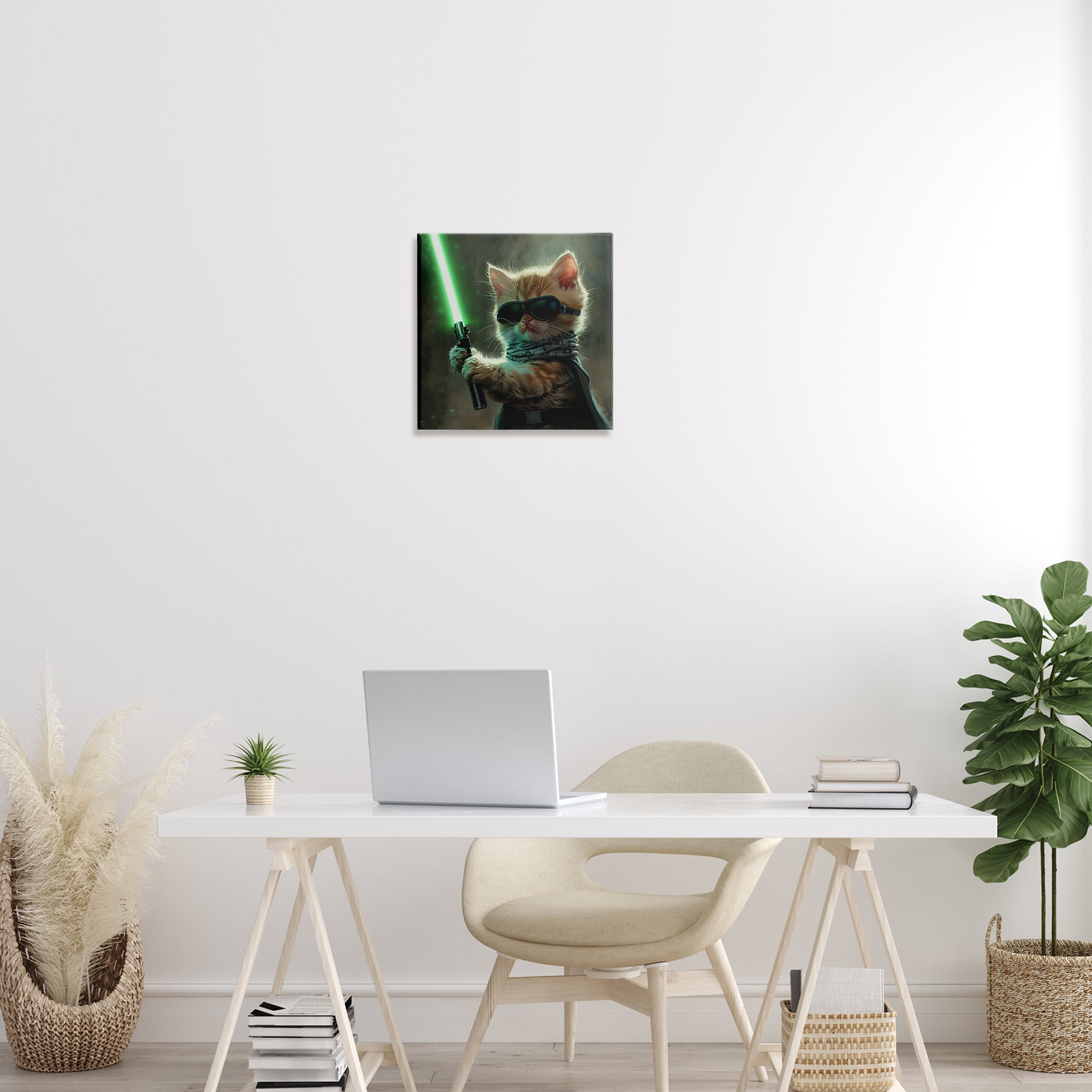 Stupell Industries Sci-Fi Kitten with Saber Fantasy & Sci-Fi Painting Wrapped Canvas Art Print Wall Art, 17 x 17