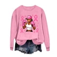 thumbnail image 4 of Uootdi Breast Cancer Awareness Womens Sweatshirt Crew Neck Long Sleeve Cool Girl Print Oversized Womens Tops, 4 of 5