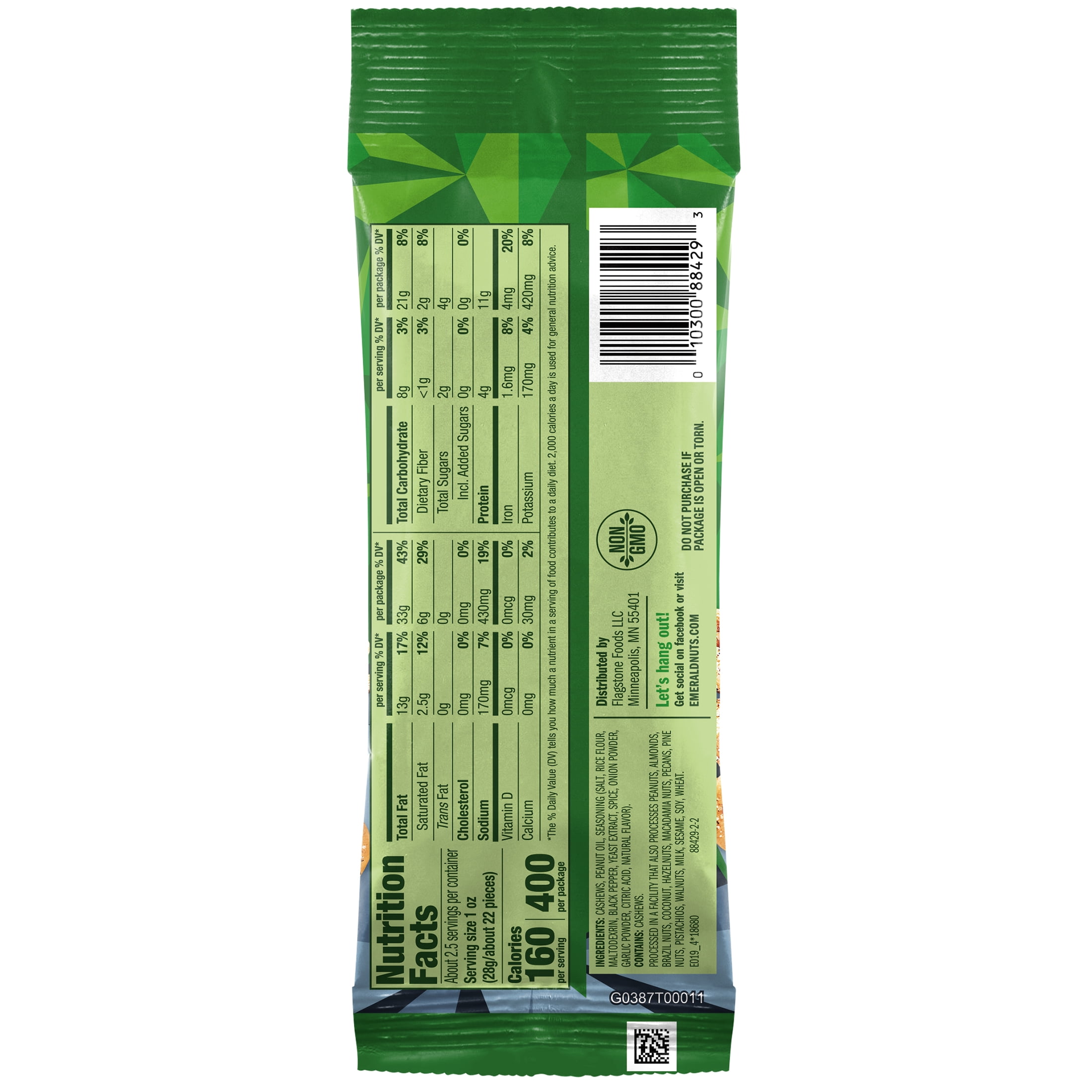 EMERALD NUTS Salt and Pepper Seasoned Cashews 8 Ct | 2.5 Oz Individual Snack Tubes