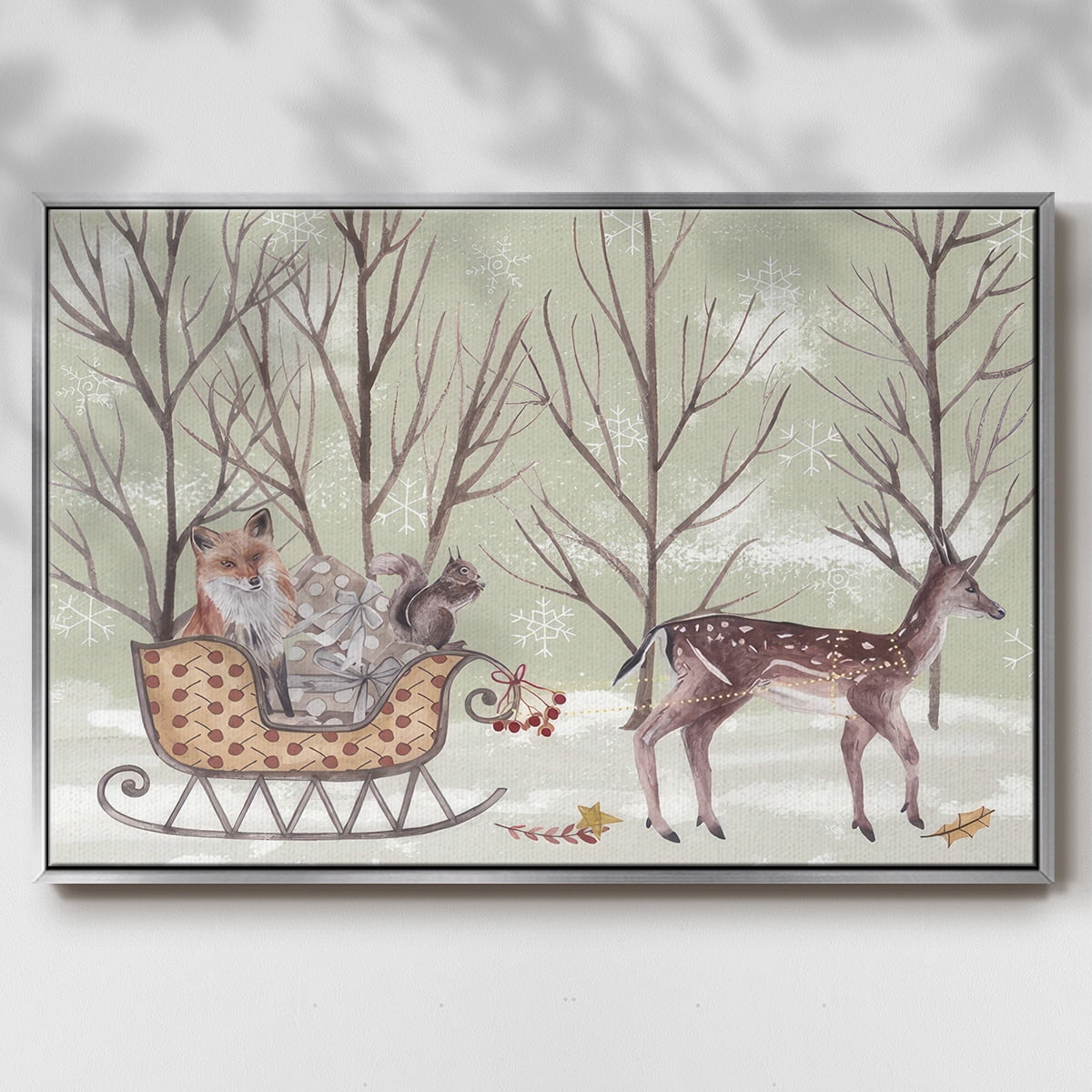 Christmas Time I - Framed Gallery Wrapped Holiday Canvas - 27 x 41 - Silver Frame
