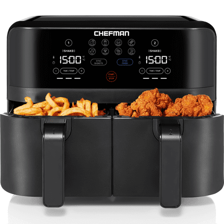 Chefman Turbofry Dual Basket Air Fryer w/ Digital Touch Display, 9 Qt Capacity - Black, New