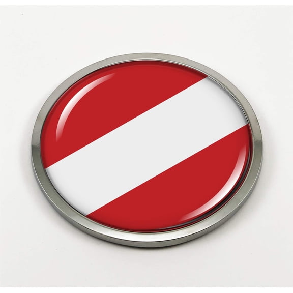 Flag of Austria | 3D Domed CAR Emblem Badge Sticker Chrome Metal Round Bezel