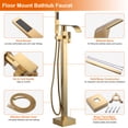 thumbnail image 5 of Wowow Brass Waterfall Single-Handle Floor Mount Freestanding Bathtub Faucet with Hand Shower and Supply Line in Gold, 5 of 8
