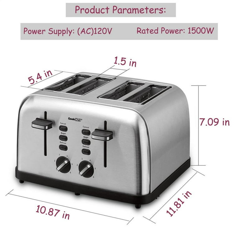 Evoloop 4 Slice Toaster, 1.5 Extra Wide Slots Stainless Steel Toaster with  Warming Rack, 6 Shade Settings & Removable Crumb Tray