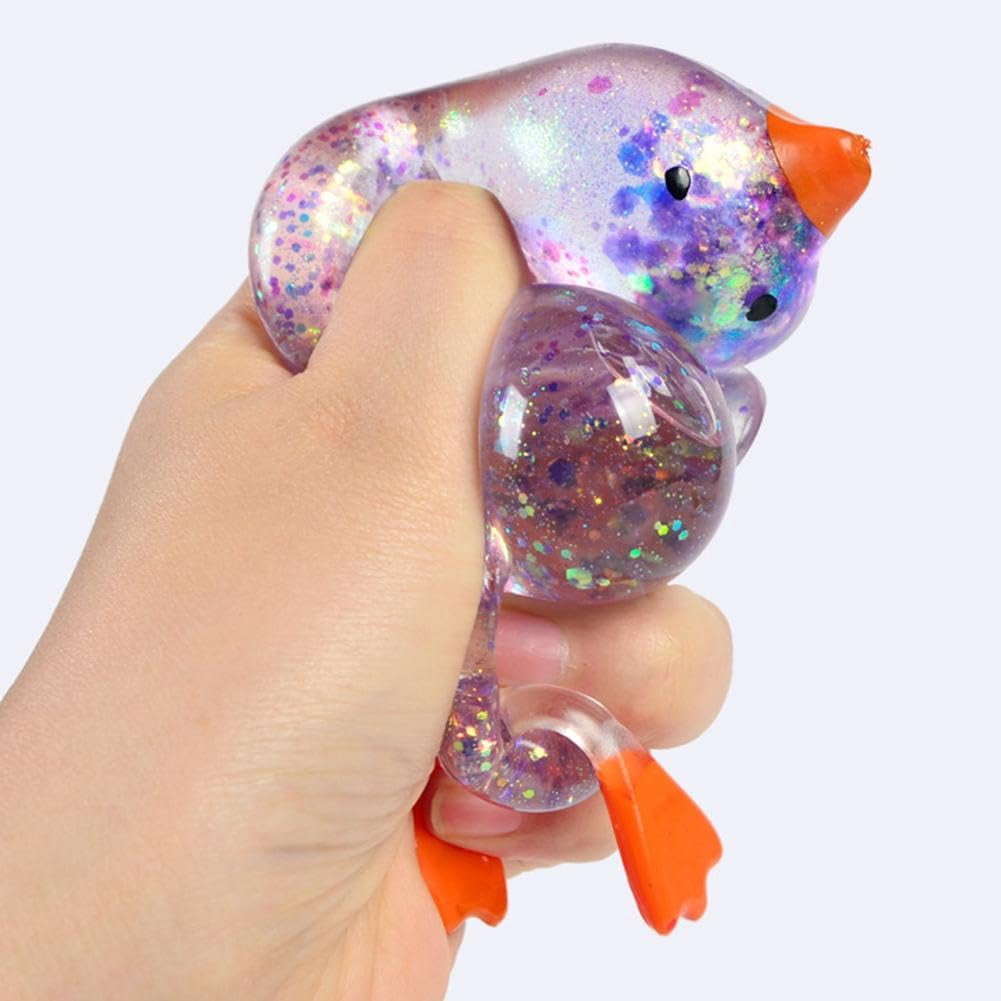 1/2/4Pcs Glitter Duck Squeezes, Soft Cute Stress Relief Ball for Adults & Teens, Fun Decompression Duck Squishies Gift for Office Desk Party Favors Easter Basket Stuffer