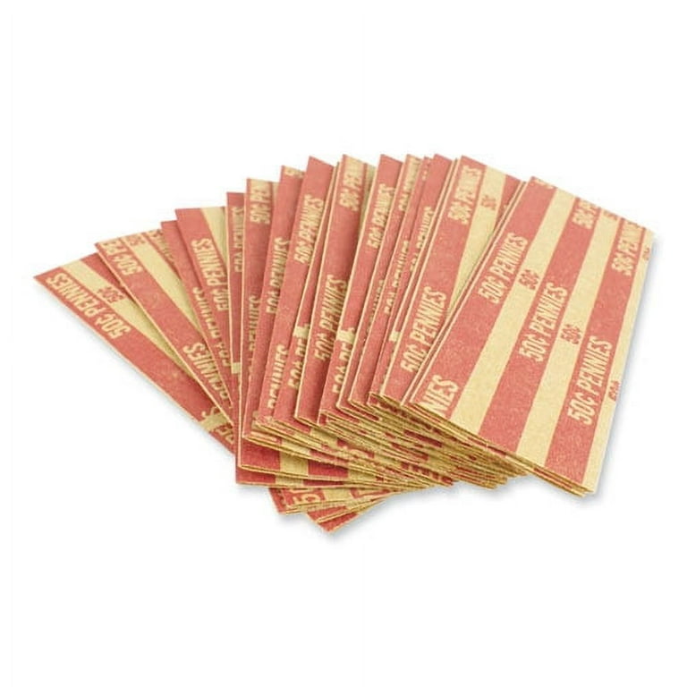 Flat Tubular Coin Wrap, Pennies, $0.50, Red, 1,000/Box Flat Tubular Coin Wrap, Pennies, $0.50, Red, 1,000/Box